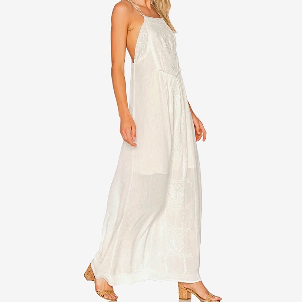 NWT free people Odysseia strappy white maxi dress with lace accents